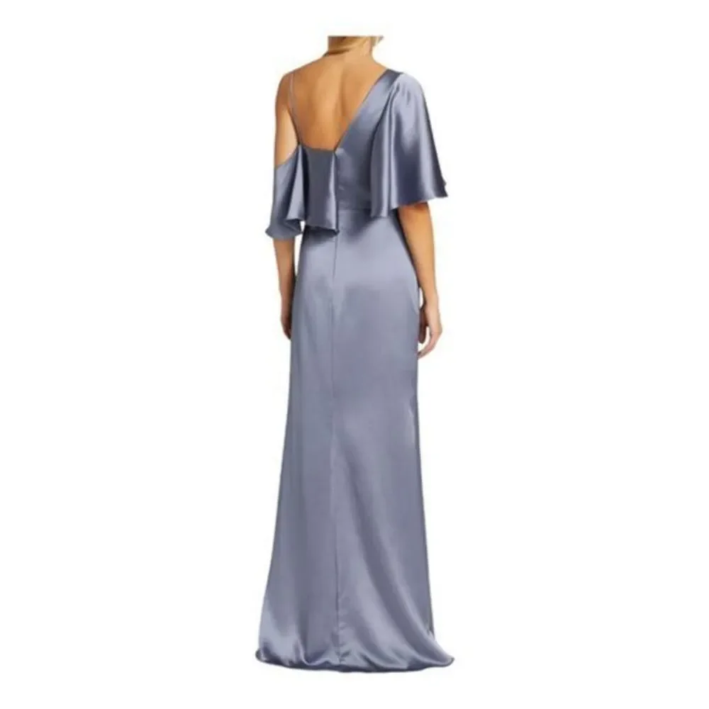 Amsale Asymmetric Ruffle Sleeve Gown Size 14 NWOT - Picture 10 of 11